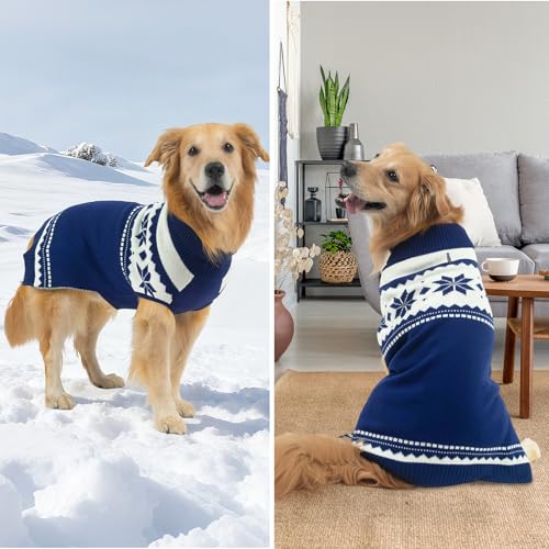 Image of Mihachi Dog Sweater - Winter Coat Apparel Clothes with Colorful Stripes for Cold Weather, Navy Blue SM