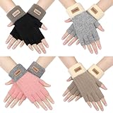 fauson 4 ZSST Pairs Fingerless Gloves for Women - Winter Gloves Men Warm Wool Stretch Knit Cold Weather, Half Finger Glove for WInter Gifts
