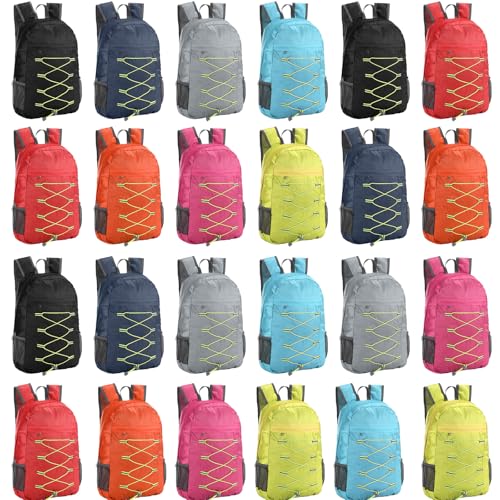 Dansydaisy 24 Pcs Backpacks in Bulk - 17 Inch Multicolor Foldable Backpacks with Elastic Draw Cord Bookbags for School, Outdoor Travel, Camping