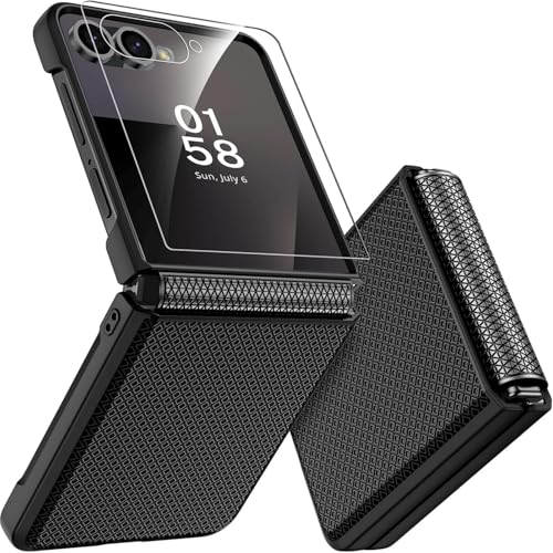 Image of Kapa Textured Grip Hinge Protection Back Cover for Samsung Galaxy Z Flip7 / Z Flip 7 | with [Inbuilt Glass] Full Body Shockproof Hard Back Case (Black)