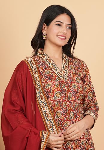 Image of Vbuyz Women Floral Print With Mirror Work Cotton Kurta Palazzo With Dupatta
