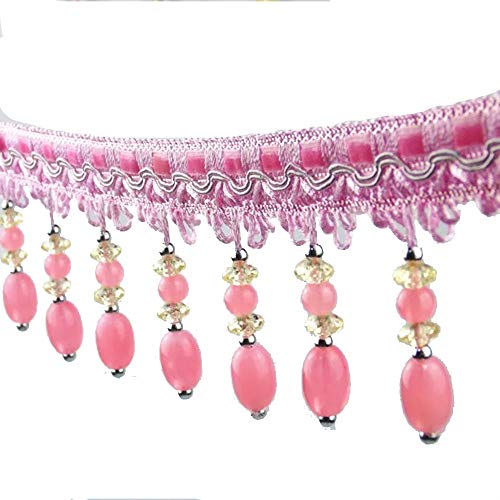 Emdomo 6Yards Tassel Fringe Trimming Acrylic Beaded Lace Curtain Sewing Upholstery Ribbon Trim For Piano Cover Decorative (Pink) #TOP10