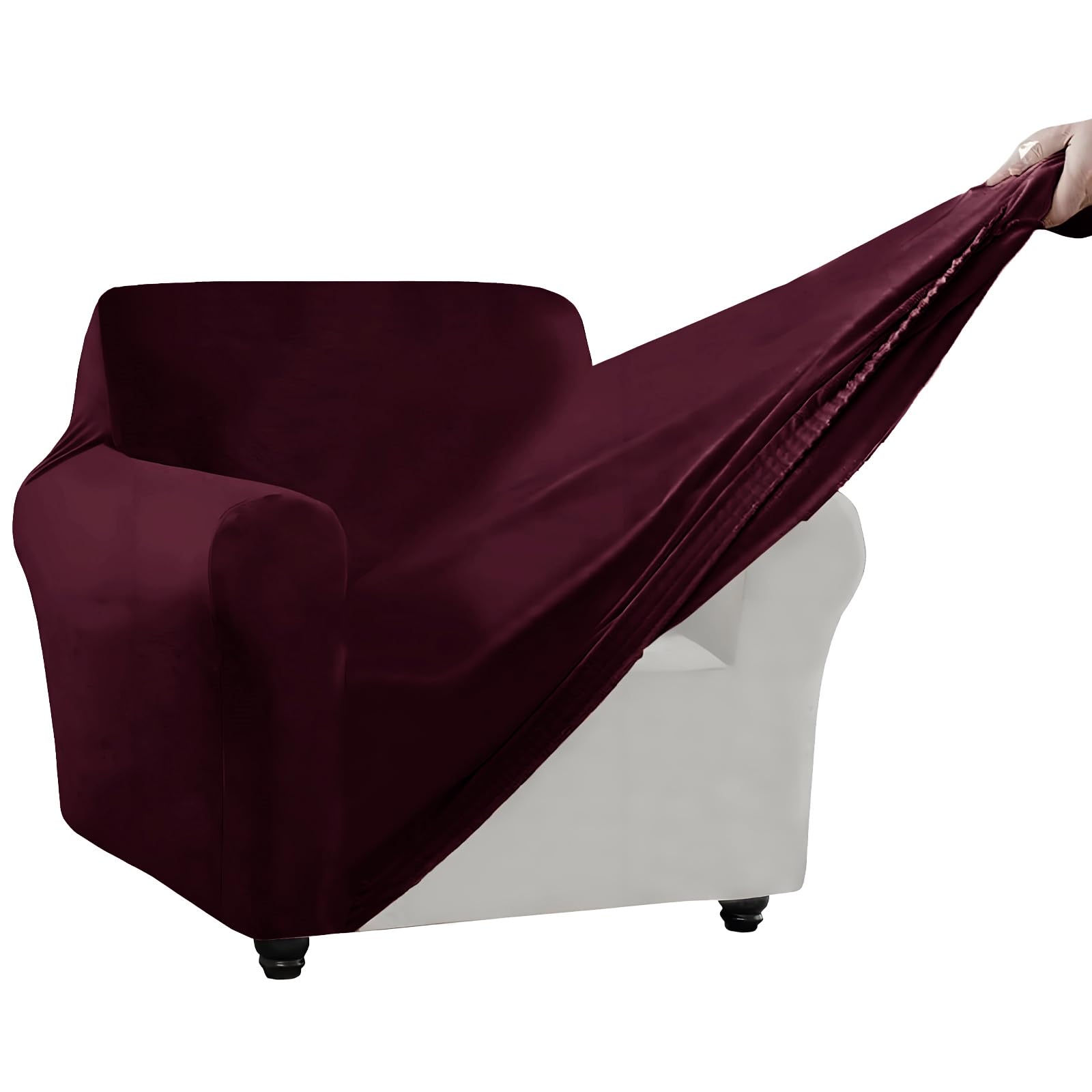 SYLC Stretch Ektorp Sofa Cover, Velvet Sofa Covers 1/2/3/4 Seater with Seat Cover and Back Cover, Non-slip Settee Covers Well-fitted (purple red,80-120cm 1pc) โ image 1