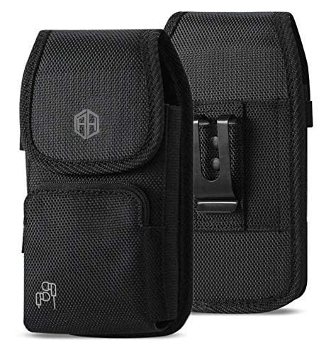 AH Military Grade Case w/Storage Pocket, Compatible w/iPhone 12 Pro Max iPhone 8 Plus,7 Plus iPhone16 Plus 16 Pro Cell Phone Nylon Belt Holster Carrying Bag Fits Phone w/Thick CASE (Large)