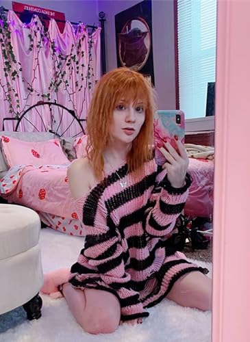 Image of Goth Y2K Striped Sweater Grunge Ripped Punk Gothic Sweaters for Women