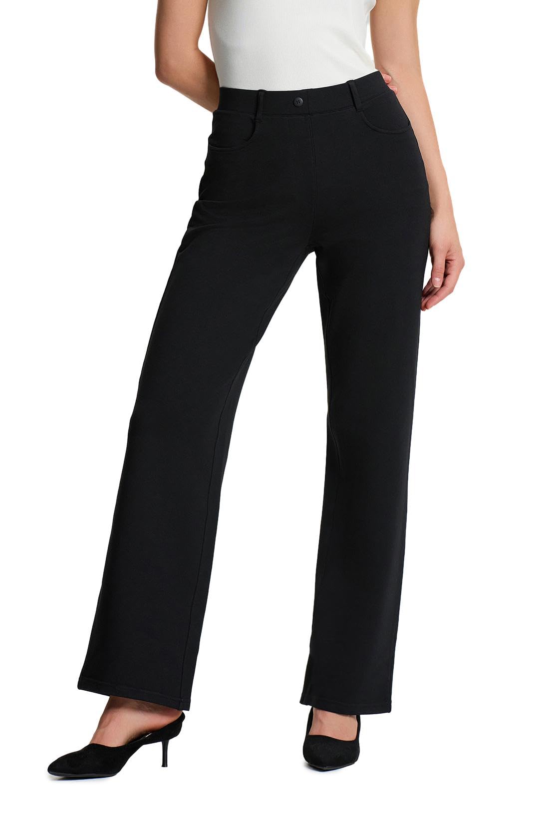 Yogipace Petite Regular Tall Womens Pull-on High Rise Stretch Relaxed Fit Dress Pants Soft Ponte Bussiness Casual Trouser