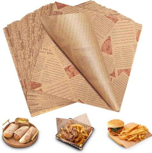 Heanvmyss Papier Emballage Alimentaire,100 Feuilles de Cuisson Résistant a la Graisse,Anti-Graisse Fromage Wrap Papier Sulfurisé pour Sandwich Burger Frites...
