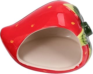 POPETPOP Hamster Accessories Ceramic Hamster House- Pet Hideout Hut Cave, Strawberry Shape Hamster House Cave, Mini Hut Cage for Dwarf Hamsters Chinchilla Gerbils Toy Pets Hamster Hideout