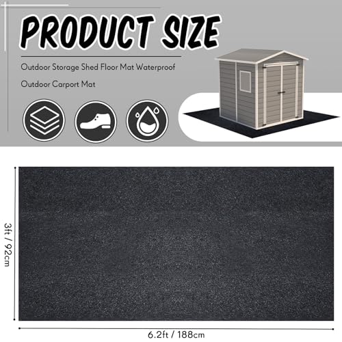 Image of Haull Shed Floor Mat 6 x 3 ft, Outdoor Storage Sheds Flooring Mat with Waterproof PE Backing, Absorbent Felt Top, Non Slip Washable Protector Rug for Garden, Garage, Carport, Shed Not Included