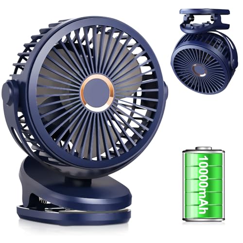 Ventilador con clip, 5000 mAh, ventilador USB, batería de 720°, 4 velocidades, ventilador de mesa portátil, silencioso, batería para camping, coche, escritorio, cochecito de bebé (10000 mAh)