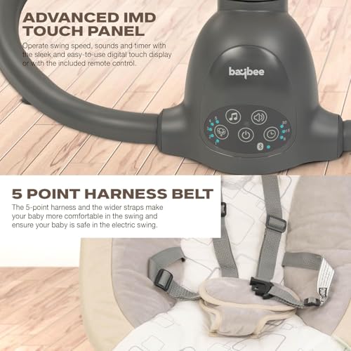Image of BAYBEE Electric Baby Swing Cradle for New Born Baby | Rocker for Babies with Adjustable Speed & Safety Belt | Automatic Swing Cradle with Mosquito Net, Music & Toys for Infant Boys Girls (Beige)