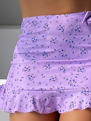 Floerns Women's 3 Piece Bathing Suit High Cut Bikini Sets Swimsuit With Cover Up Skirt A Purple M #TOP4