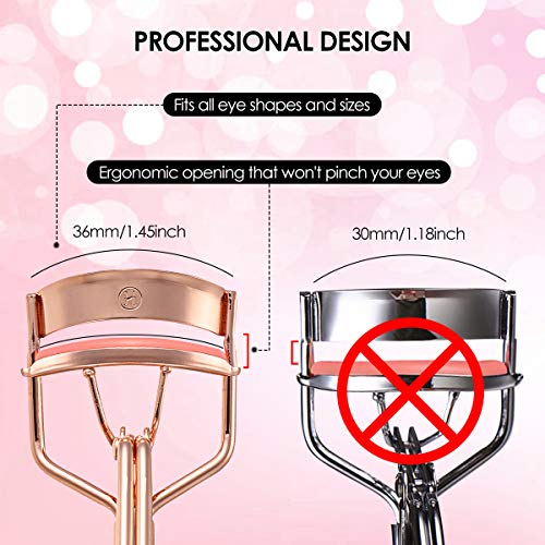 Eyelash Curler,Hizek 3 in 1 Mini Eyelash Curler Kit with Partial Eyelash Curler,Eyelash Extension Tweezers and Silicone Refill Pads,for Eyelashes Curling Natural and Long Lasting (Rose Gold) - Thumbnail 2