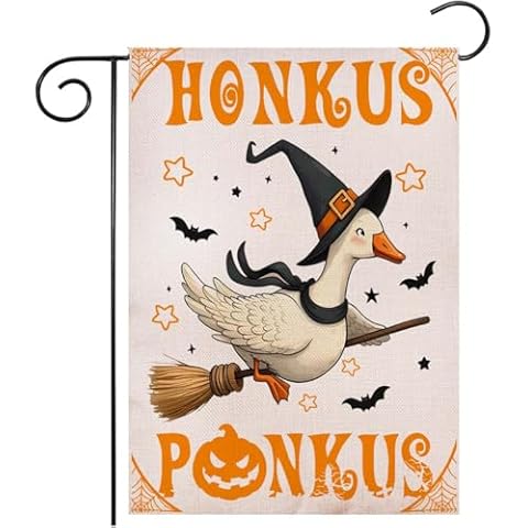 Halloween Garden Flag HONKUS PONKUS Witch Goose Halloween Flags 12x18 Inch Double Sided Funny Yard Decoration for Outdoor Welcome Halloween Outside Decor Happy Halloween Garden Yard Flag Cover