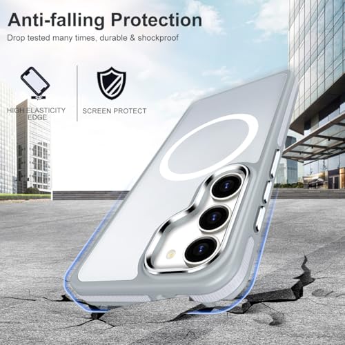 Image of MALEWOLF for Samsung Galaxy S23 Case with Stand, Compatible with Magsafe, Strong Magnetic Phone Case for Galaxy S23, Mil-Grade Protection for Non-Slip Matte Translucent Cover (Grey /White)