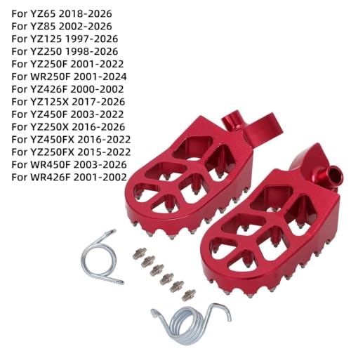 Image of JFG RACING Dirt Bike Foot Pegs,CNC Foot Pegs Rest Pedal Footpegs for YZ65 18-23 /YZ85 02-23 / YZ125 97-23 /YZ250 98-23 /YZ250F WR250F 01-23 /YZ450F WR450F 03-23 /YZ125X 17-23 /YZ250X YZ250FX YZ450FX-Red