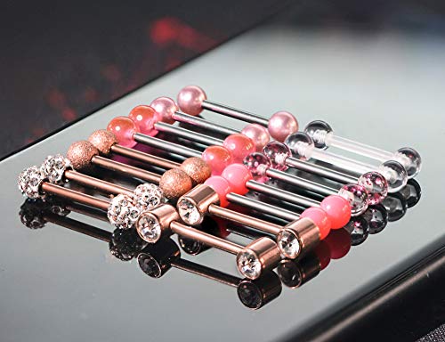 Prjndjw 8Pairs 14G Nipple Rings Surgical Steel Tongue Rings Plastic Barbell Nipplering Diamond Cz Body Piercing Jewelry Retainer For Women Men 14Mm Length Size Rose Gold #TOP3