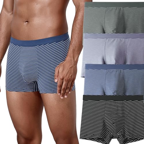 Verdancy Men's 50S Modal Cotton Boxer Briefs Trunks Underwear Shorts with Classic Striped Prints No Side Seams Multipack