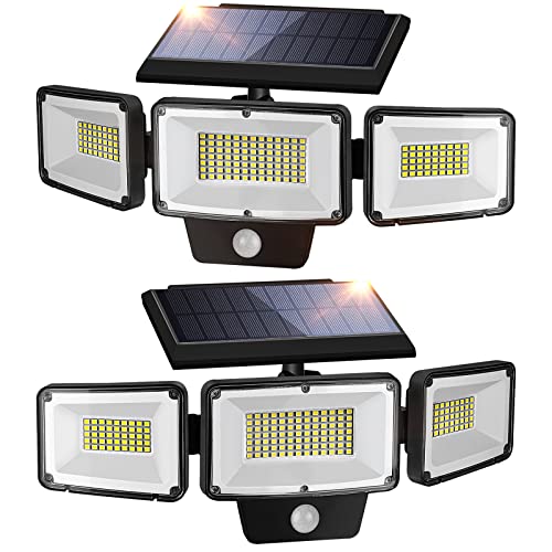 PARTPHONER Solar Lights Outdoor Motion Sensor 2 Packs, 3 Adjustable Heads Security Lights 362 LED Flood Light IP65 Waterproof 270° Wide Angle Wall Lights with 3 Modes for Porch Garage Yard Patio