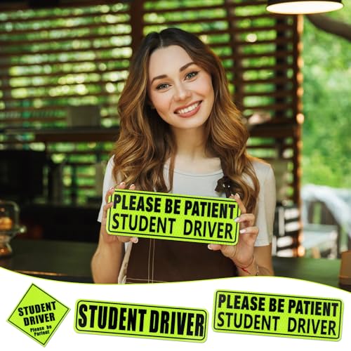 Image of PEUTIER 3pcs Student Driver Magnets, Please Be Patient Student Driver Sticker Reflective Bumper Stickers New Student Driver Magnetic Sign Road Safety Sign for Car (Green), Medium