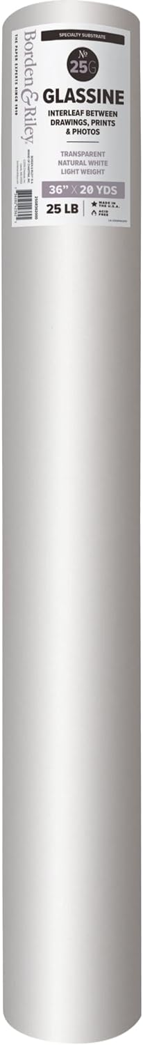 Borden & Riley #25G Glassine Paper Roll, 25 lb., 36" x 20 Yards Per Roll, 1 Roll Each