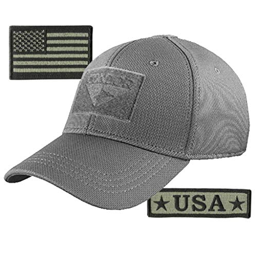 Condor Fitted Tactical Cap Bundle - USA Morale & USA Flag Patches - Choose Size