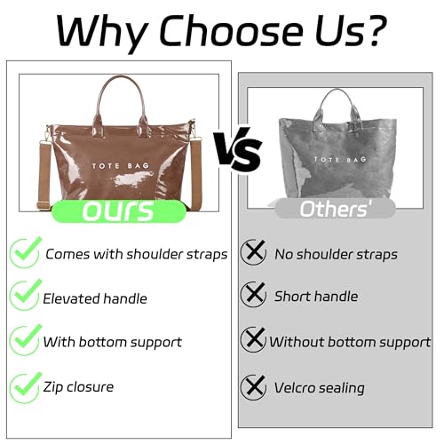 Image of GISMTR Large PVC Tote Bag for Women Letters Print Handbags Kraft Paper Shoulder Bag for Work Travel