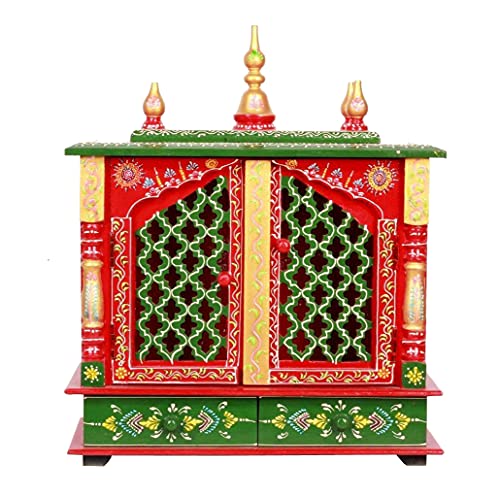 Pooja Ghar de madera hecho a mano Mandir Rajasthani y altar Mandapam étnico