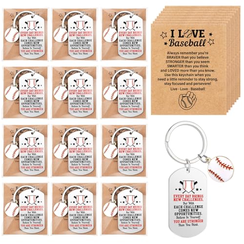 Tondiamo 24 Set Sport Senior Night Gifts Keychain with Positive Card Sport Stuff Accessories for Team Girl Boy Player Coach(Baseball)