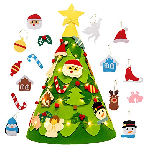 Felt Christmas Tree for Kids Xndryan DIY Christmas Tree 3D Felt Xmas Tree with 28pcs Ornaments And 50 LED String Lights Great Christmas Decorations Xmas Gifts for Kids