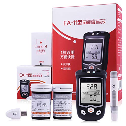 Blood Sugar Tester and Uric Acid Meter 2 in1 LCD Large Digital Display with 50 Codefree Test Strips, 50 x Uric Acid Test Strip,1 Blood Collection Pen Ouoy