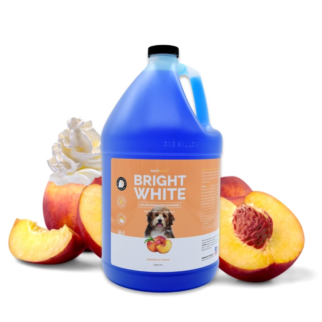 Bark2Basics Brighten White Dog Shampoo, 1 Gallon, Natural, Chamomile, Revives Vibrant Natural Color of Coat, Lustrous Shine, Whitens, Removes Stains, Professional