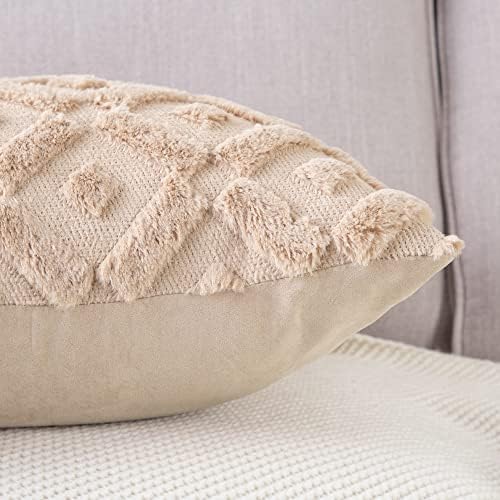 Madizz Pack of 2 Soft Plush Short Wool Velvet Decorative Cushion Covers Luxury Style Throw Pillow Cases Pillow Shell for Sofa Bedroom Square Khaki 14x14 inch
