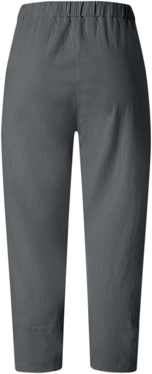 Capris Pants for Womens Cotton Linen Wide Leg Plus Size Cropped Pants Print Comfy Elastic Waist Sweatpants - Image 3