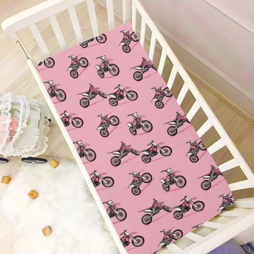 Image of Dirt Bike Motocycles Crib Sheets Soft Breathable Fitted Baby Crib Sheets Mattress Cover for Girls Boys, 52 inch x 28 inch x 9 inch