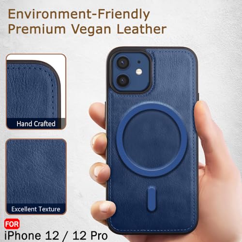 Image of TheGiftKart Genuine Leather Finish Back Cover Case for iPhone 12 /12 Pro | Shockproof Design | Raised Edges for Camera & Screen Protection | Stunning Minimalist Design (MagSafe Compatible, Blue)