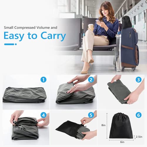 Image of Inflatable Travel Foot Rest Pillow - 3-Layer Adjustable Height Leg Rest for Airplane, Car, Office & Toddler Flight Seat Extender - Soft Flocked PVC, Portable with Pump & Dust Bag (Pack of 2, Dark Grey)