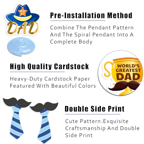 Image of 32Pcs Father's Day Hanging Swirl Decorations, Double-Sided #1 Dad Cutouts and Foil Streamers, Blue Gold Best Dad Ever Party Supplies for Home Office Indoor Covered Outdoor