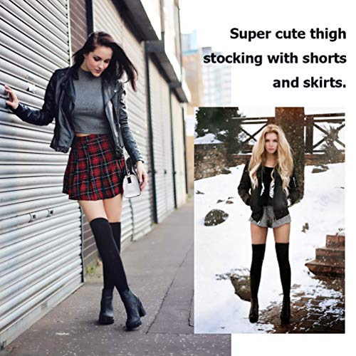 Image of AQOKKA Thigh High Socks for Women Long Cotton Boot Striped Thigh High Stockings Over Knee High Socks Leg Warmers for Girls