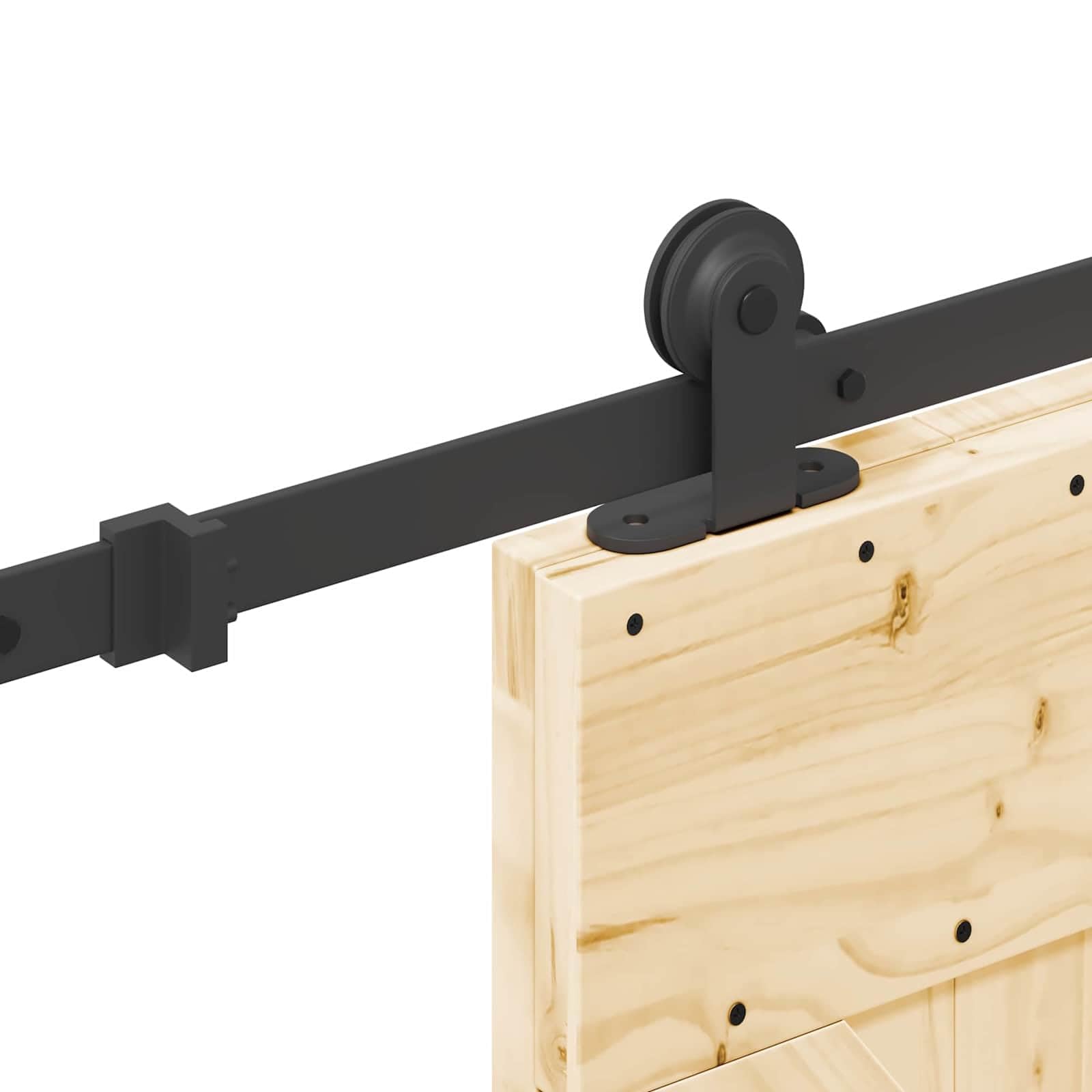 Puerta corredera Narvik natural y negra 213,5 cm | Madera de pino maciza, riel de acero, mecanismo superior, diseño de ahorro de espacio, para interiores