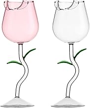 LUZLED Taças de vinho de flor rosa, conjunto de 2 taças de vinho tinto criativas, taças de cálice de rosa transparente, taça de flor de rosa, copo de suco de coquetel de vinho para festa de casamento e bar