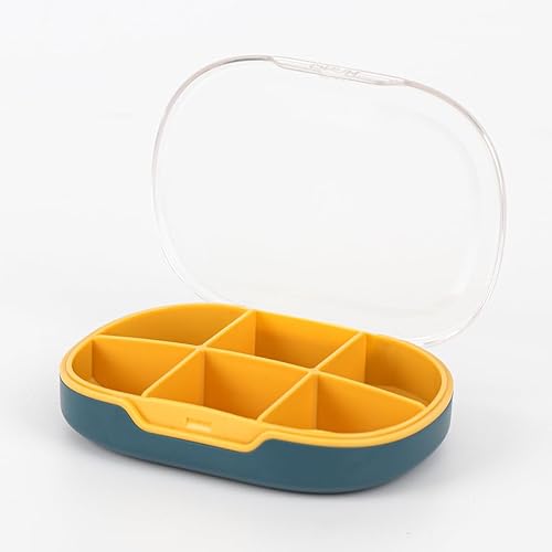 Miniatura 1 de Vukehon Pastillero pequeño portátil, pastillero de viaje, 6 compartimentos, pastillero diario para medicamentos, medicamentos, vitaminas y aceite de