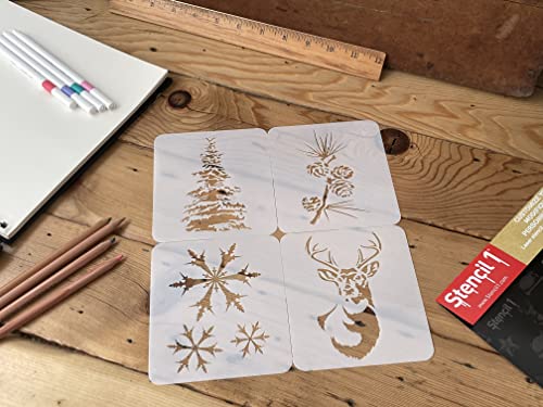Stencil1 Stencil - Premium Quality Reusable Stencils For Painting - Create Diy Winter Holiday Crafts And Decor - Decor On Walls Fabric & Furniture Recyclable Art Craft - 4-Pack Stencil Set #TOP5