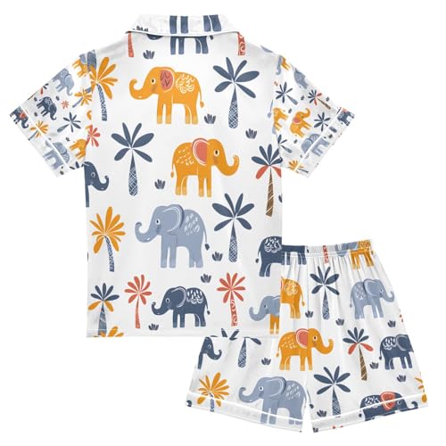 senya Hand Drawn Elephants Satin Summer Pajama Sets Silk Short Sleeve Button Down Sleepwear2