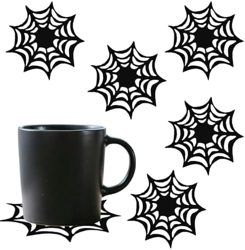 Halloween Drink Coasters Set of 6 Black Spider Web Coaster Spider Web Drink Coasters for Tabletop Protection Coffee Table Decor for Home Office Kitchen Bar Halloween Decor Doilies Placemats Set of 6 image 2