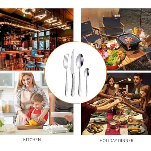 Lot de 24 couverts martelés en acier inoxydable avec couteau, fourchette, cuillère, couverts pour 6 personnes, couverts modernes en argent pour la maison/restaurant/fête – vue 7