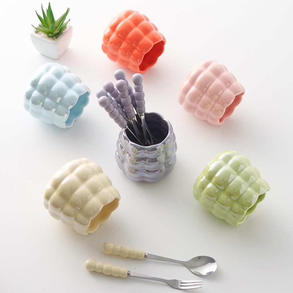 Juego de palillos de frutas de postre, 6 tenedores de acero inoxidable para vajilla, bonito diseño con tarro de almacenamiento creativo para uso doméstico