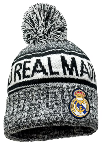 Real Madrid Beanie Knitted Ski Hat, Licensed R. Madrid Winter Hat White