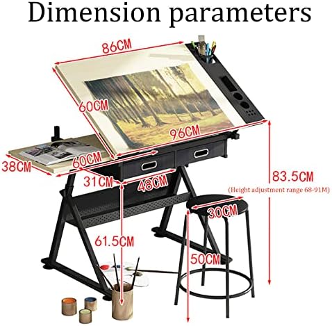 Professional Drafting Desk, Wooden Drawing Table Adjustable Height Drafting Desk Drawing Table Tiltable Tabletop
