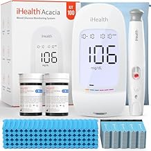iHealth Acacia Blood Glucose Monitor Kit, 100 Glucometer Strips, 100 Lancets, 1 Blood Sugar Monitor, 1 Lancing Device, 1 Travel Bag, No Coding, Portable Blood Sugar Testing Kit, For People with Diabetes